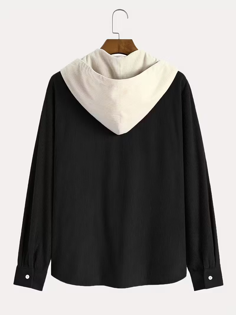 Men's Corduroy-Textured Hooded Zip Jacket with Contrast Color Premium fit, soft feel, breathable comfort, everyday style for men