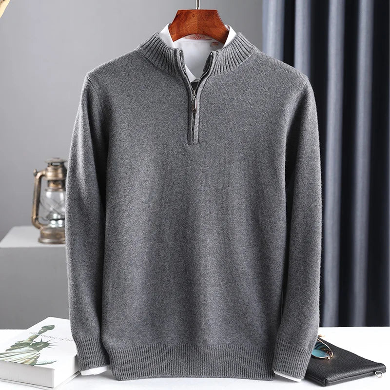 2025 New Pure Cashmere Sweater Men's Knit Large Size High-End Top 100%Wool Half High Neck Thick Pullover Winter Youth Wild Warm