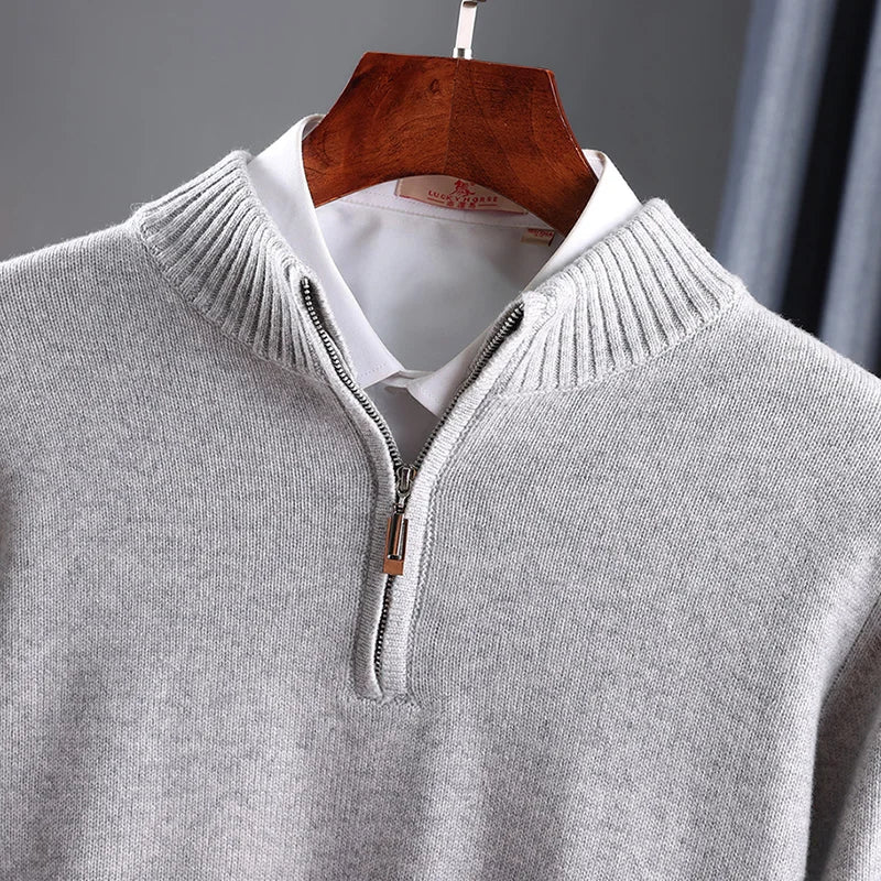 2025 New Pure Cashmere Sweater Men's Knit Large Size High-End Top 100%Wool Half High Neck Thick Pullover Winter Youth Wild Warm
