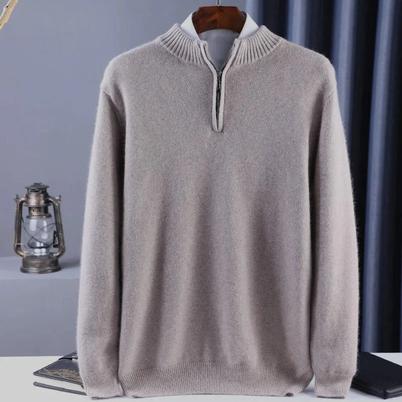 2025 New Pure Cashmere Sweater Men's Knit Large Size High-End Top 100%Wool Half High Neck Thick Pullover Winter Youth Wild Warm