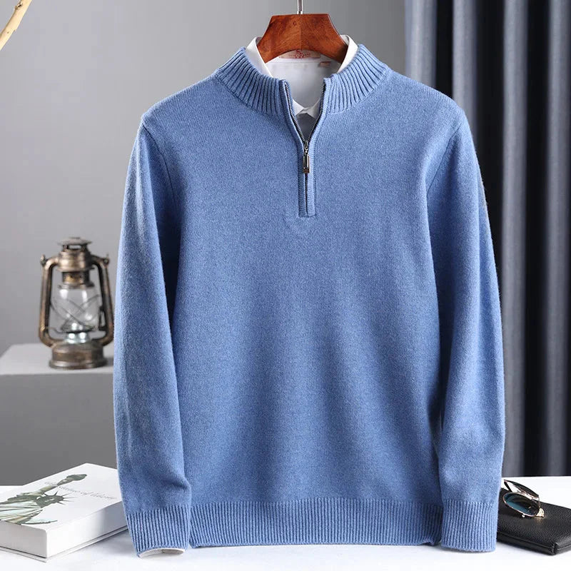 2025 New Pure Cashmere Sweater Men's Knit Large Size High-End Top 100%Wool Half High Neck Thick Pullover Winter Youth Wild Warm