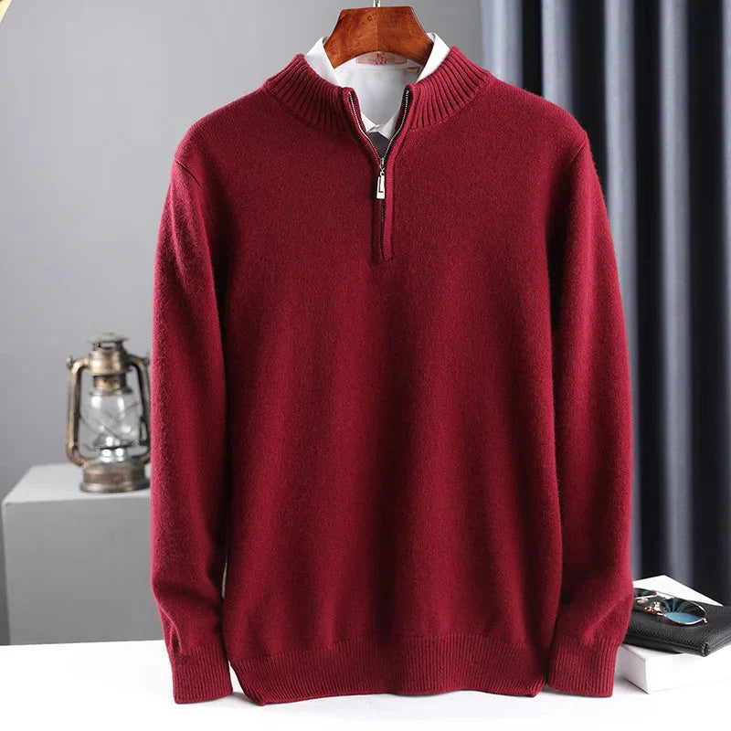 2025 New Pure Cashmere Sweater Men's Knit Large Size High-End Top 100%Wool Half High Neck Thick Pullover Winter Youth Wild Warm