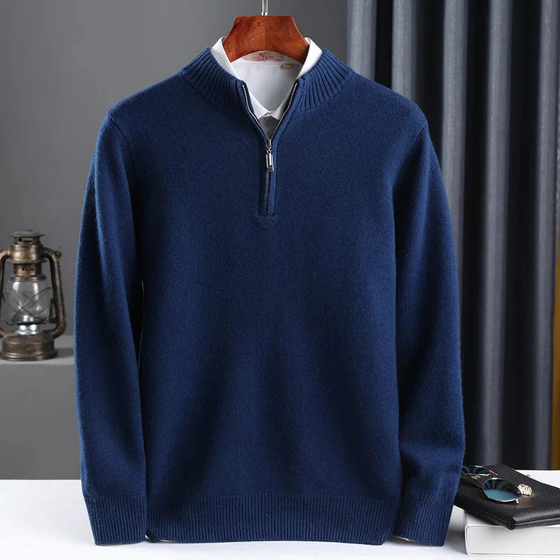 2025 New Pure Cashmere Sweater Men's Knit Large Size High-End Top 100%Wool Half High Neck Thick Pullover Winter Youth Wild Warm