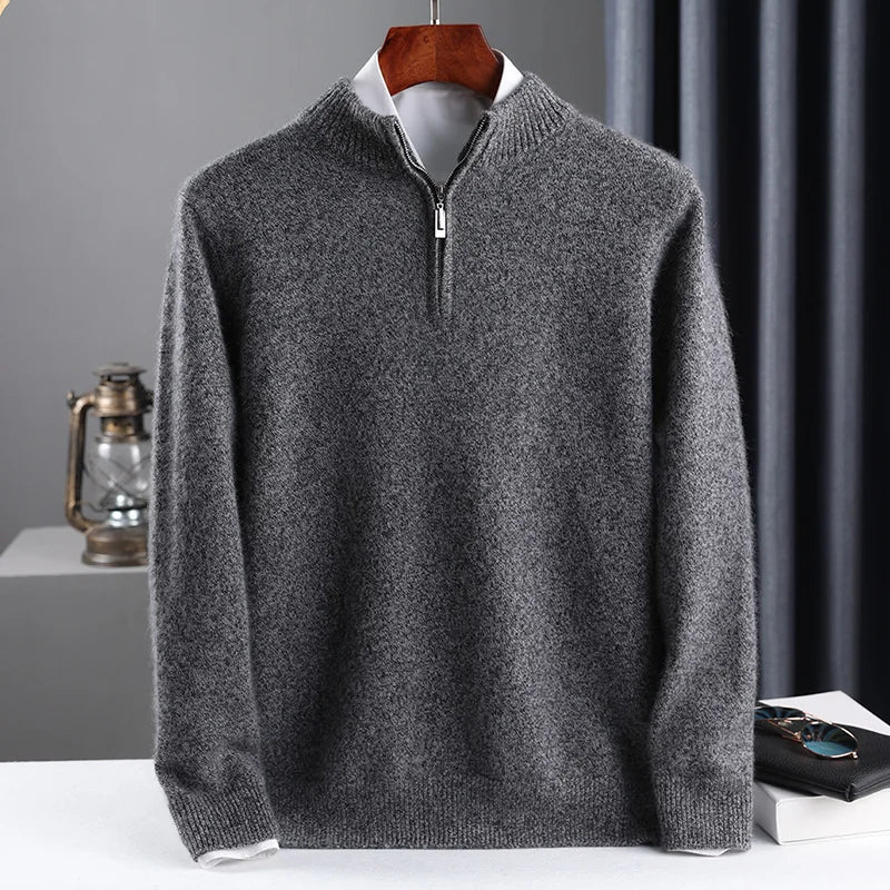 2025 New Pure Cashmere Sweater Men's Knit Large Size High-End Top 100%Wool Half High Neck Thick Pullover Winter Youth Wild Warm