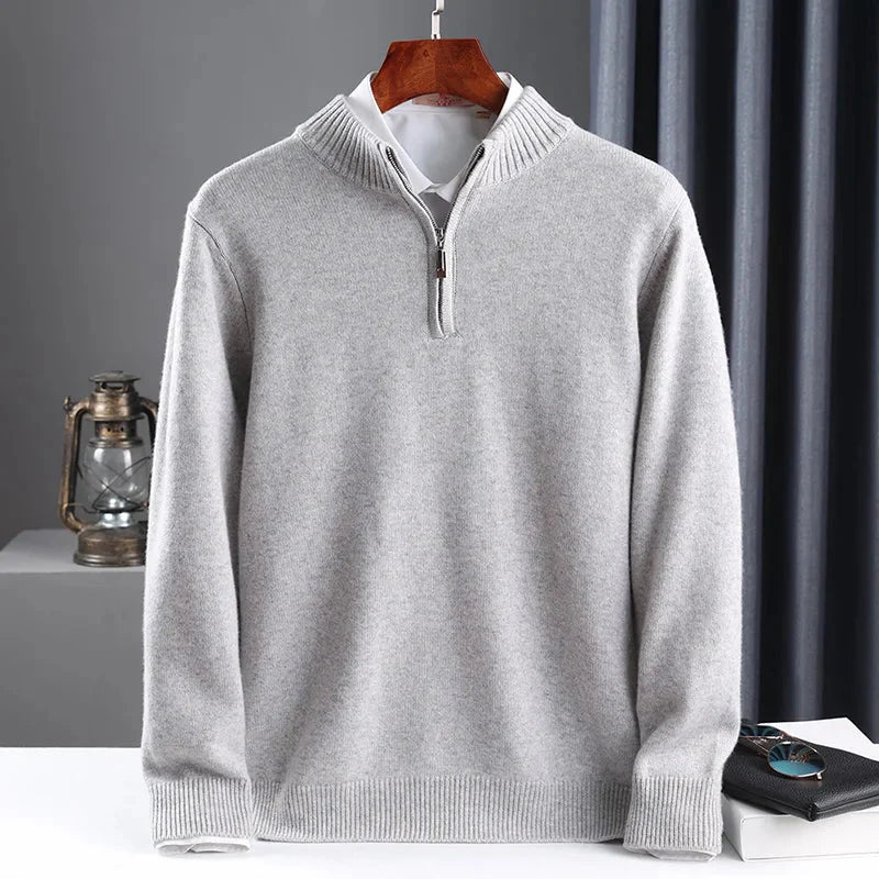 2025 New Pure Cashmere Sweater Men's Knit Large Size High-End Top 100%Wool Half High Neck Thick Pullover Winter Youth Wild Warm