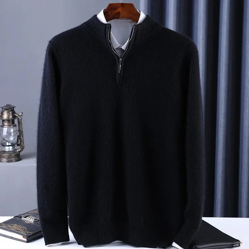 2025 New Pure Cashmere Sweater Men's Knit Large Size High-End Top 100%Wool Half High Neck Thick Pullover Winter Youth Wild Warm