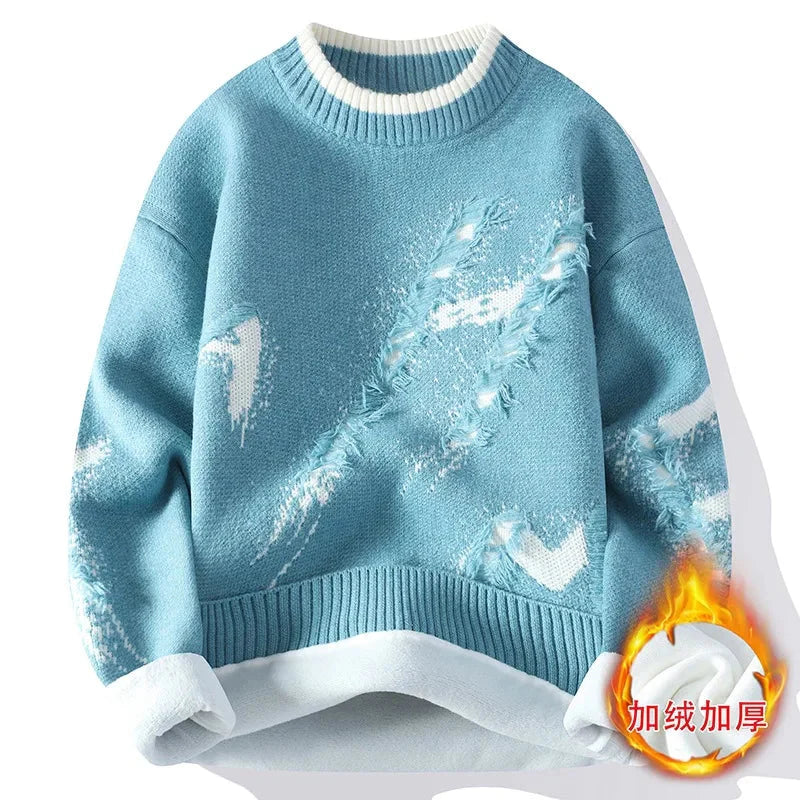 New Fashion Men Streetwear Knitted Sweaters Man Outwear Loose Casual O-neck Pullovers Sweaters Male Fleece Winter Clothing 4XL