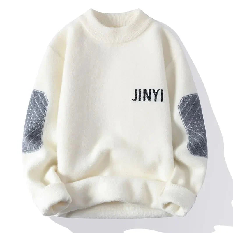 Fashion O-Neck Spliced Knitted Letter Sweaters Men's Clothing 2024 Autumn Winter New Loose Casual Pullovers Loose All-match Tops