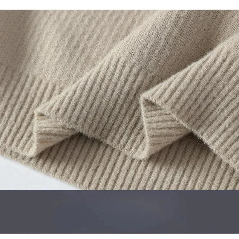 Autumn Winter Men's Clothing Turn-down Collar Pullover Striped Patchwork Long Sleeve Fake Two Pieces Sweater Knitted Tops