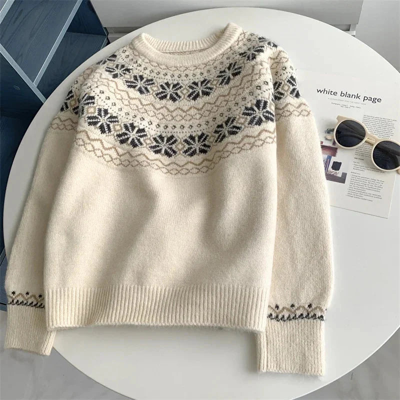 Korean Style Cloud Shoulder Oversized Knitted Sweater round Neck Pullover Japanese Style Tielefeld Lazy Vintage Top