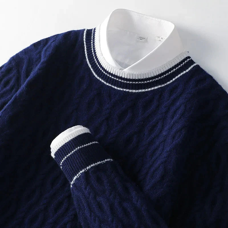 100% pure sweater men's round neck thickened business knitted bottoming shirt youth jacquard sweater for autumn and winter.