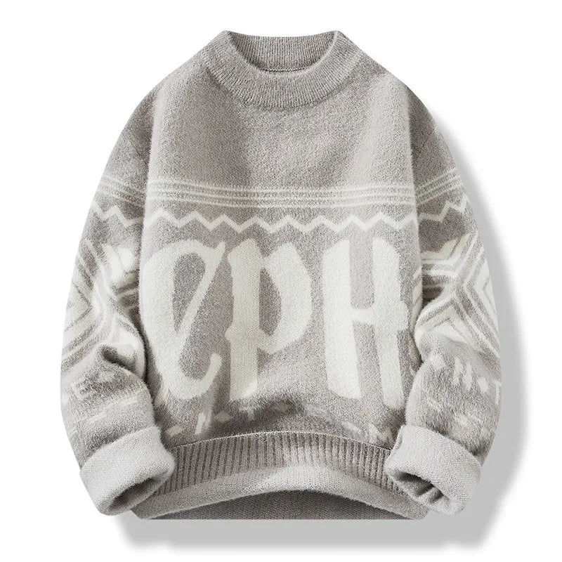 Men's Pullover Round Neck Loose Striped Contrast Letter Warm Hoodies Casual Fashion Elegant Autumn/winter Commuting Knitwear