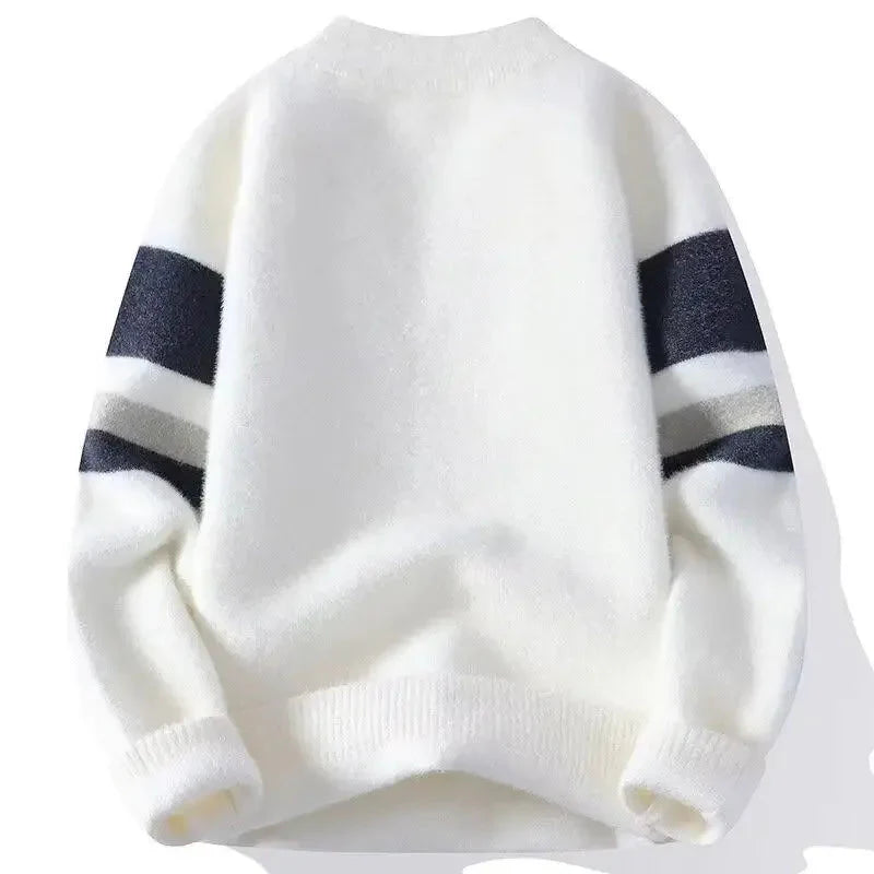 Autumn/Winter Thickened Sweater Men's Trendy Loose-Fit Japanese Knitted Top Winter Hong Kong Style Casual Line Clothes Jacket Ko