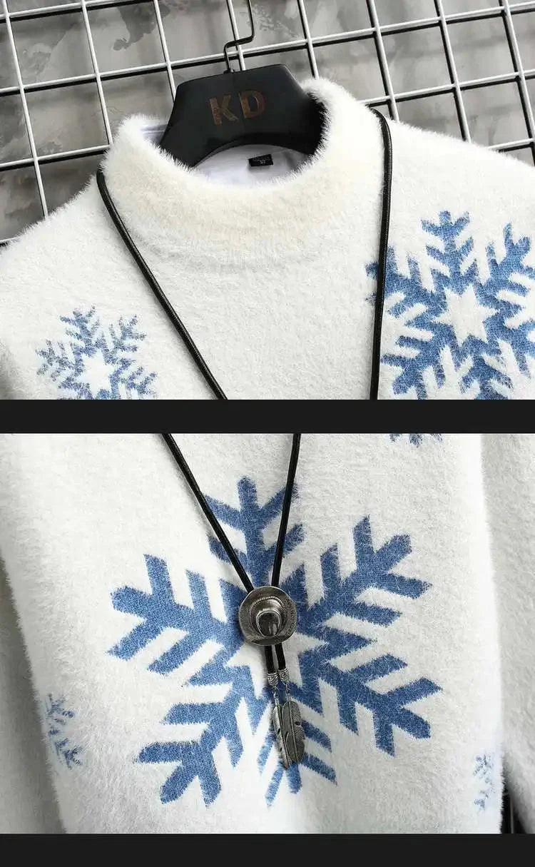 Half High Neck Sweater for Men Thick Imitation Mink Fur Knitted Sweater Youth Thread Jacket