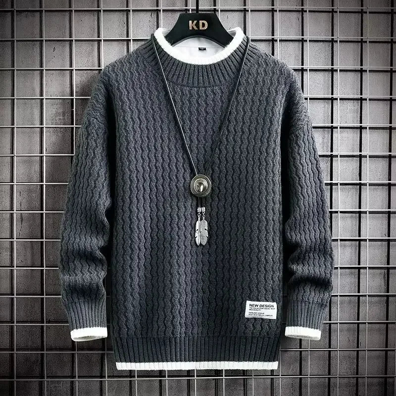 2022 Autumn/winter Trendy Korean Style Loose Fit Knitted Sweater For Men Casual Lazy Line Clothes Jacket Hong Kong Style