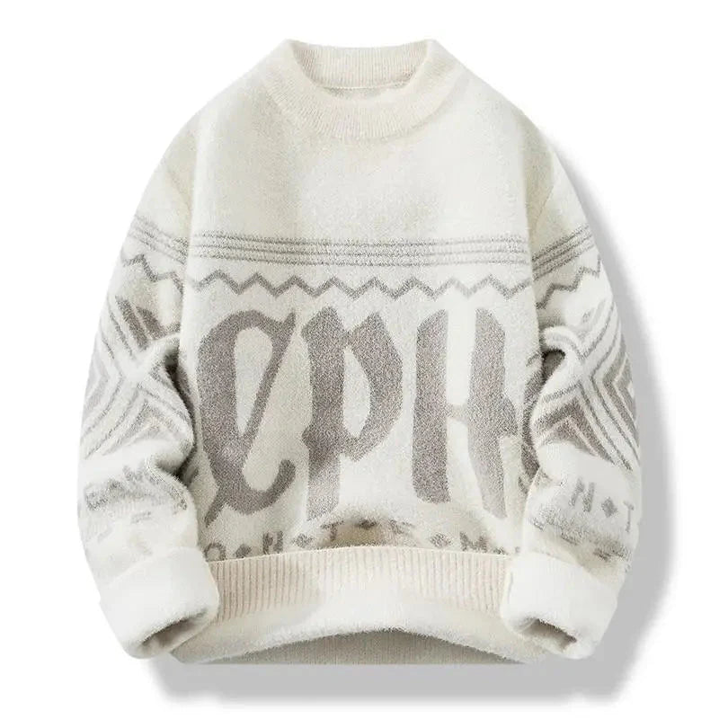 Men's Pullover Round Neck Loose Striped Contrast Letter Warm Hoodies Casual Fashion Elegant Autumn/winter Commuting Knitwear