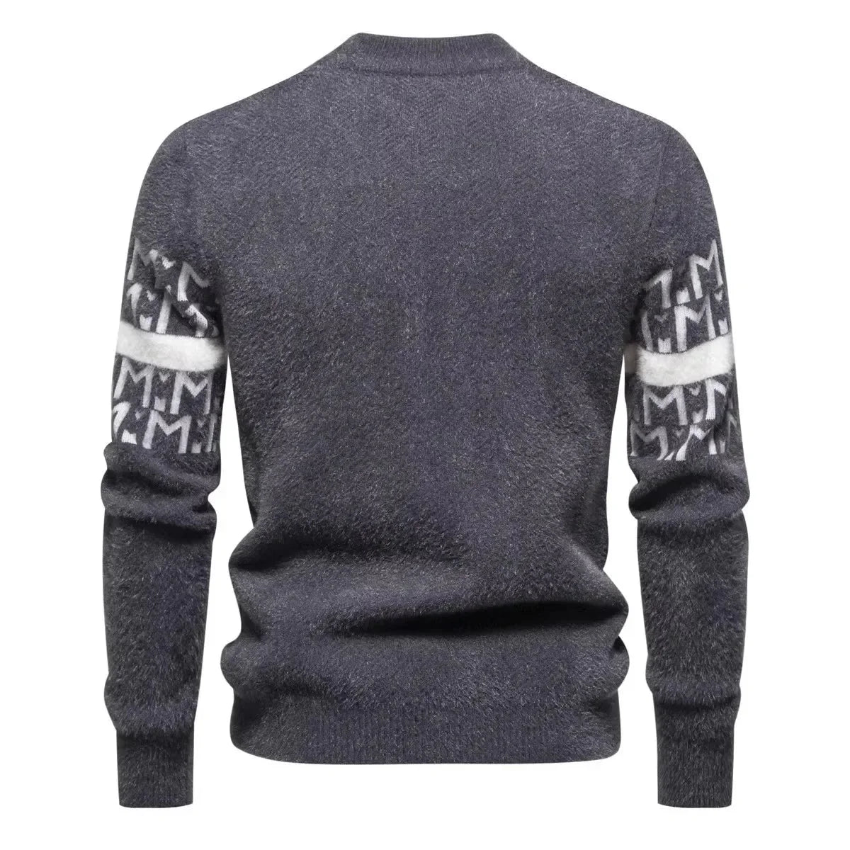 Men's Autumn Winter Knitted Sweater round Neck Warm Inner Wear Loose Cashmere Flower Patterned Top Youth Casual Long Sleeve