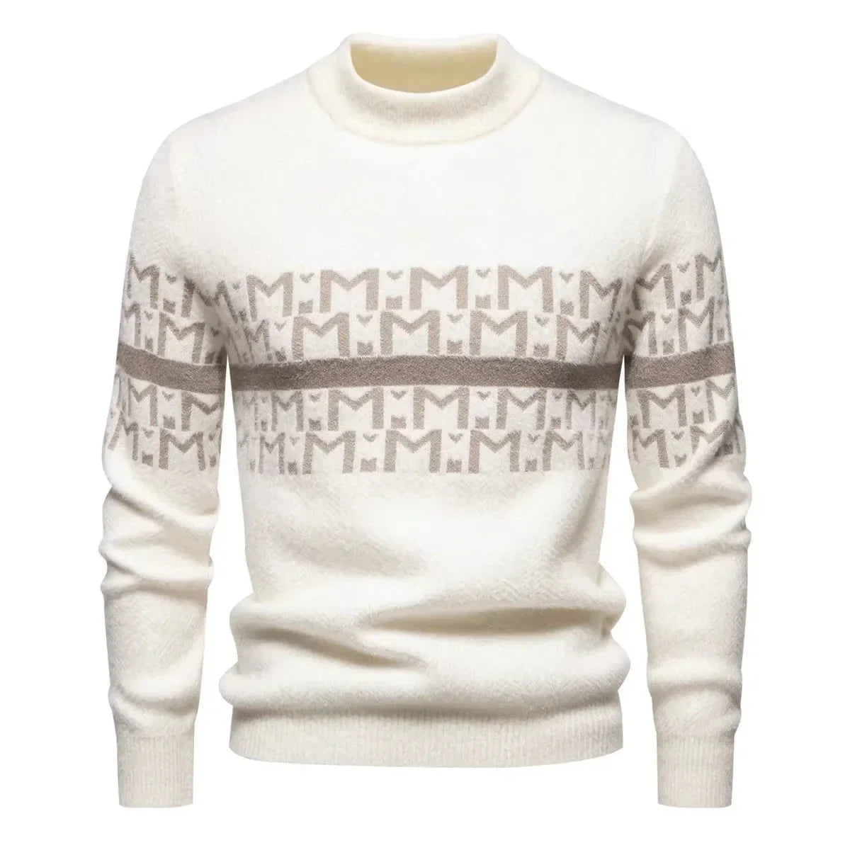 Men's Autumn Winter Knitted Sweater round Neck Warm Inner Wear Loose Cashmere Flower Patterned Top Youth Casual Long Sleeve
