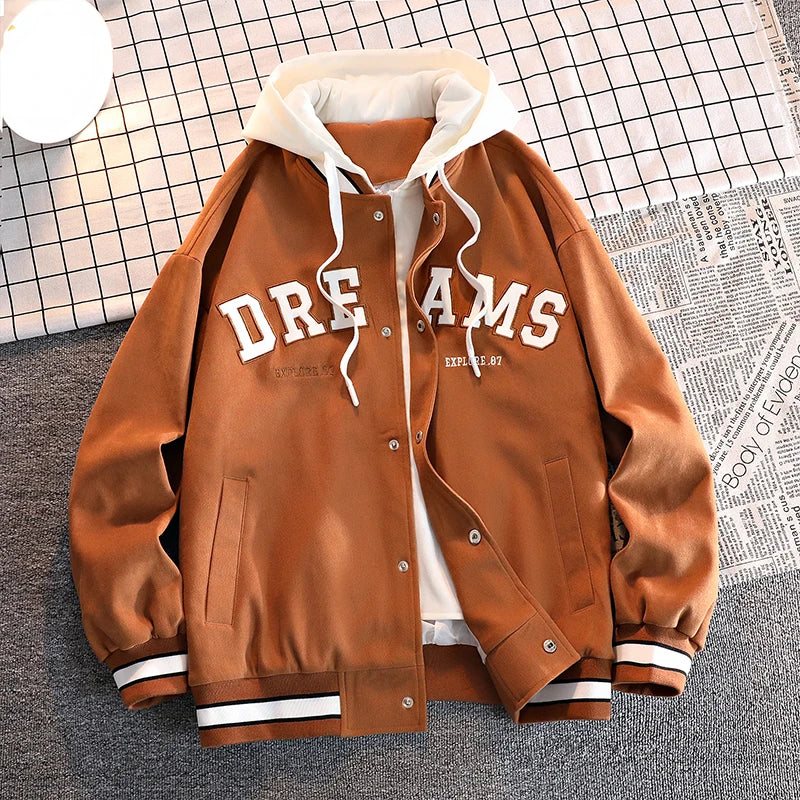 High Quality Varsity Baseball Uniform Jacket Men's Autumn New Trendy Brand All-match Student Hooded Jacket Plus Size Coats Women