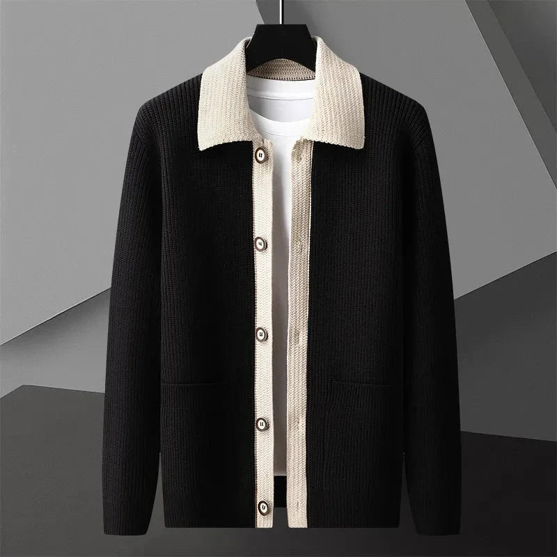 Fashion splicing knitted cardigan men 2024 autumn winter new high-end brand exquisite pocket Korean style popular sweater coat