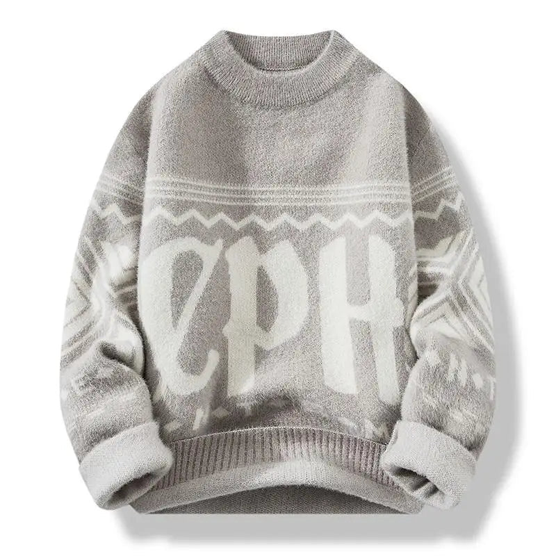 Men's Pullover Round Neck Loose Striped Contrast Letter Warm Hoodies Casual Fashion Elegant Autumn/winter Commuting Knitwear