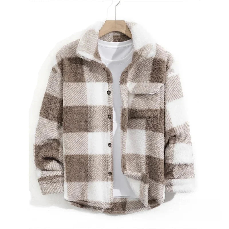 Casual Plaid Men's Jacket Spring Autumn New Style Middle Youth Breathable Loose Fit Button up Outerwear Fashionable Top