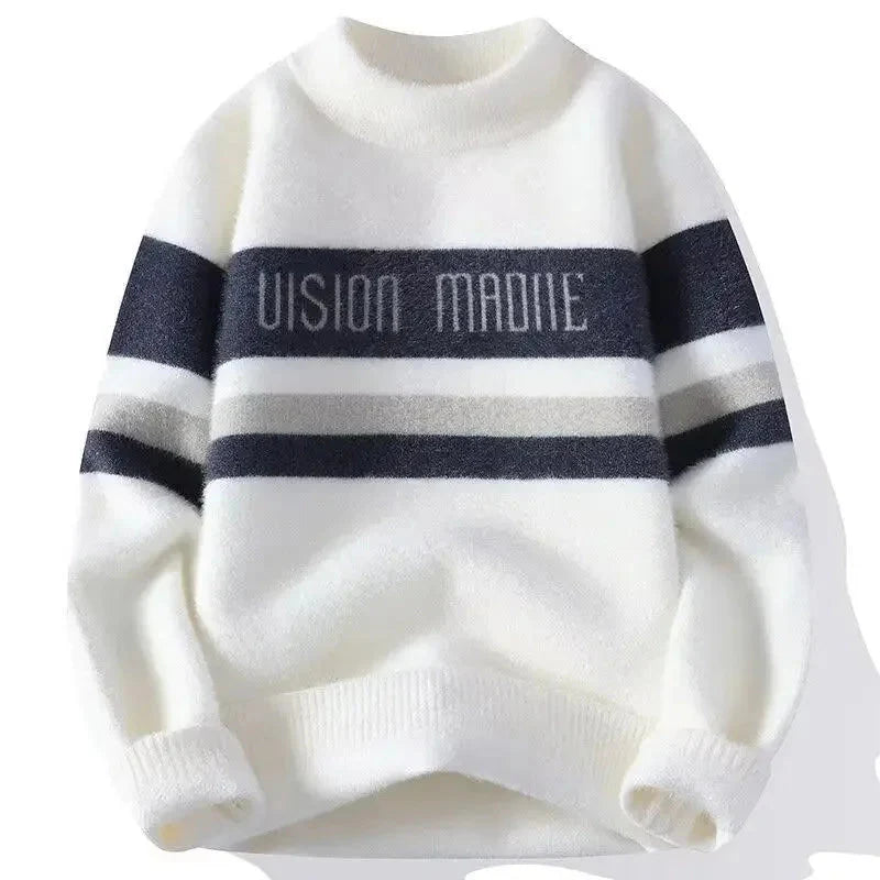 Autumn/Winter Thickened Sweater Men's Trendy Loose-Fit Japanese Knitted Top Winter Hong Kong Style Casual Line Clothes Jacket Ko