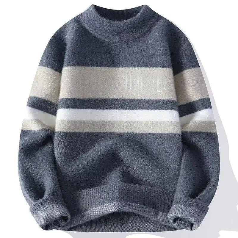 Autumn/Winter Thickened Sweater Men's Trendy Loose-Fit Japanese Knitted Top Winter Hong Kong Style Casual Line Clothes Jacket Ko