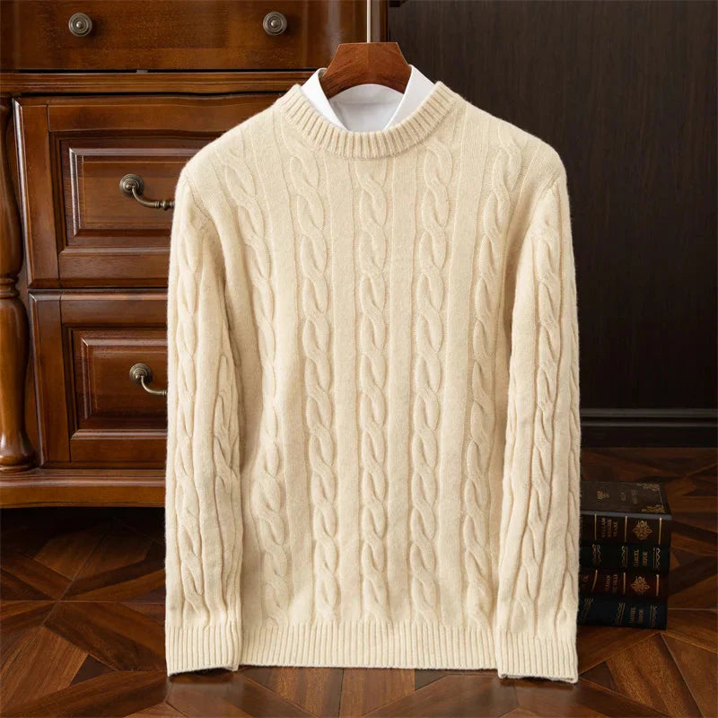 Autumn and winter new wool sweater men's round collar pure color pullover jacquard thick sweater loose cashmere sweater