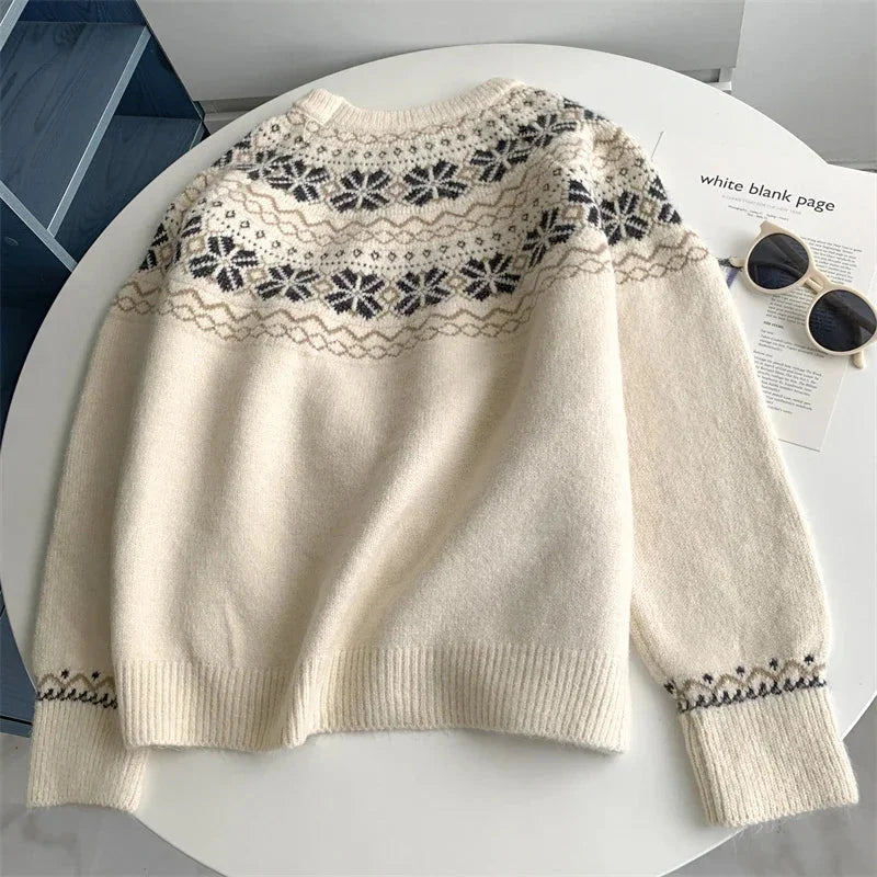 Korean Style Cloud Shoulder Oversized Knitted Sweater round Neck Pullover Japanese Style Tielefeld Lazy Vintage Top