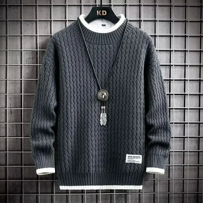 2022 Autumn/winter Trendy Korean Style Loose Fit Knitted Sweater For Men Casual Lazy Line Clothes Jacket Hong Kong Style