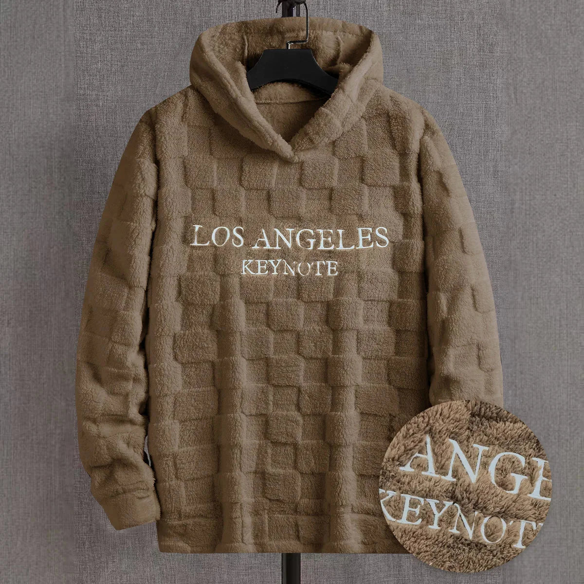 Men's autumn and winter thickened hooded plush pullover, with embroidered letter prints, suitable for outdoor activities
