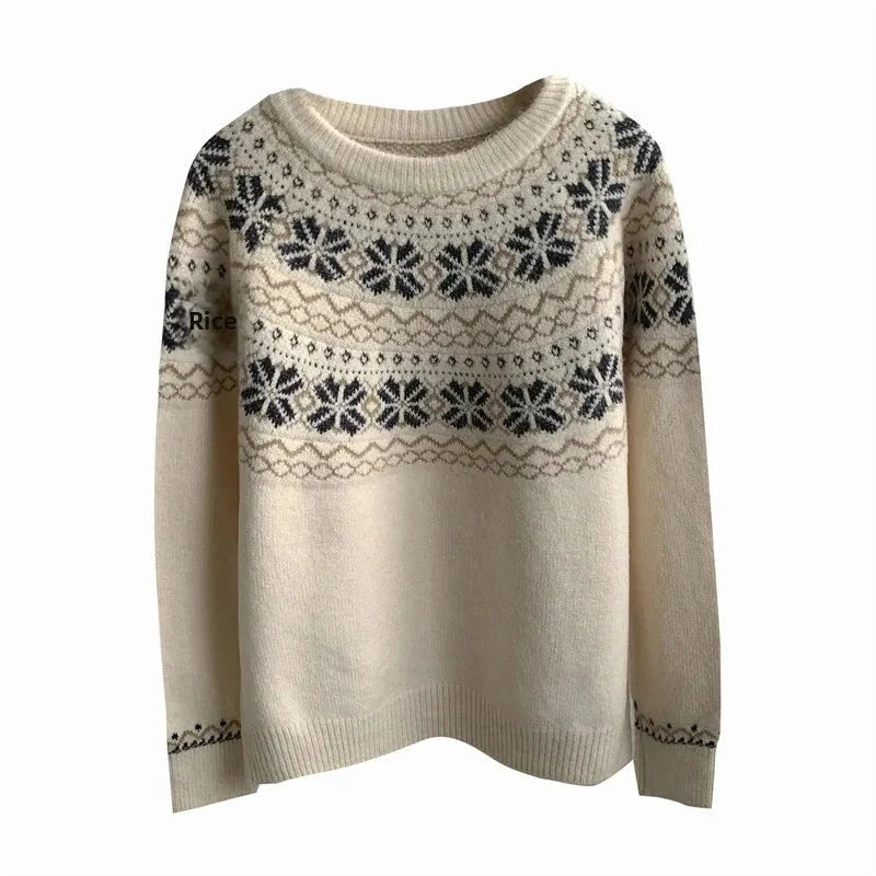 Korean Style Cloud Shoulder Oversized Knitted Sweater round Neck Pullover Japanese Style Tielefeld Lazy Vintage Top