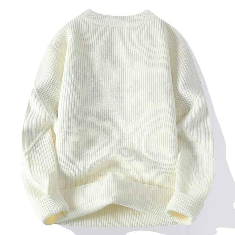 High Quality Men's Knitted Sweater Faux Mink Velvet Trendy Brand Loose Fit Long Sleeve round Neck Pullover Machine Washable