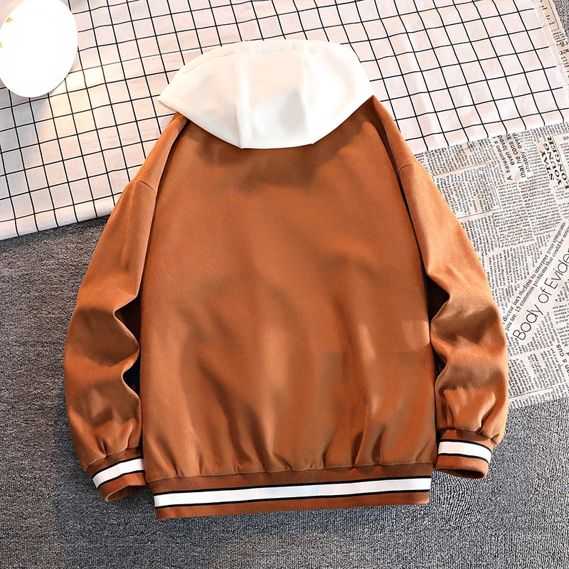 High Quality Varsity Baseball Uniform Jacket Men's Autumn New Trendy Brand All-match Student Hooded Jacket Plus Size Coats Women