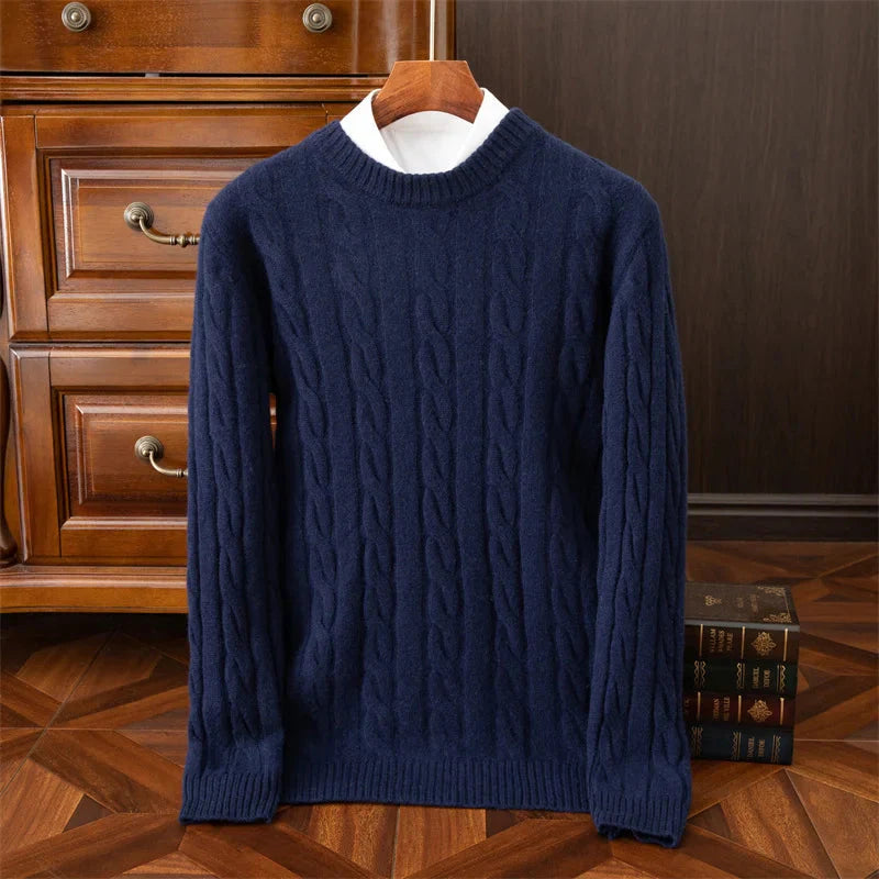 Autumn and winter new wool sweater men's round collar pure color pullover jacquard thick sweater loose cashmere sweater