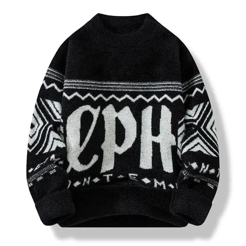 Men's Pullover Round Neck Loose Striped Contrast Letter Warm Hoodies Casual Fashion Elegant Autumn/winter Commuting Knitwear