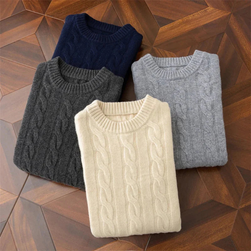 Autumn and winter new wool sweater men's round collar pure color pullover jacquard thick sweater loose cashmere sweater