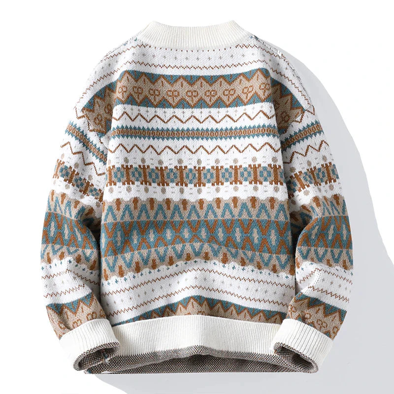 2025 autumn and winter new men's high-quality thickened ethnic style knitted round neck sweater base sweater pullover