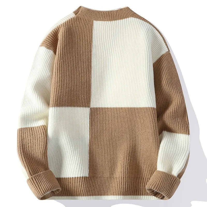 Men's Knitted Sweater O-Neck Loose Pullover Contrast Letter Warm Casual Fashion Autumn and Winter Elegant Commuting Knitwear