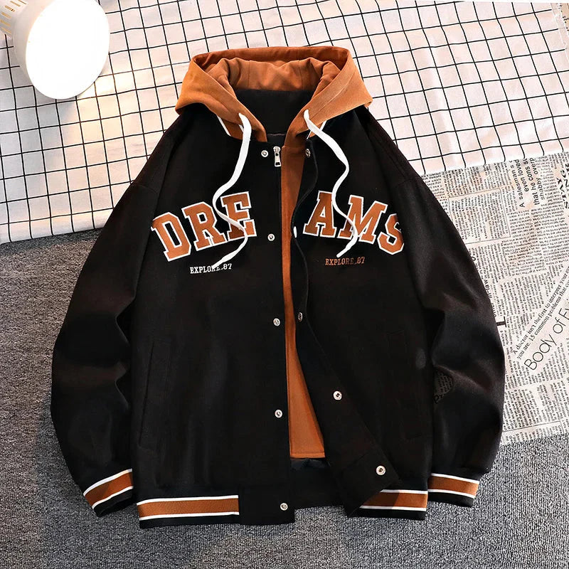 High Quality Varsity Baseball Uniform Jacket Men's Autumn New Trendy Brand All-match Student Hooded Jacket Plus Size Coats Women