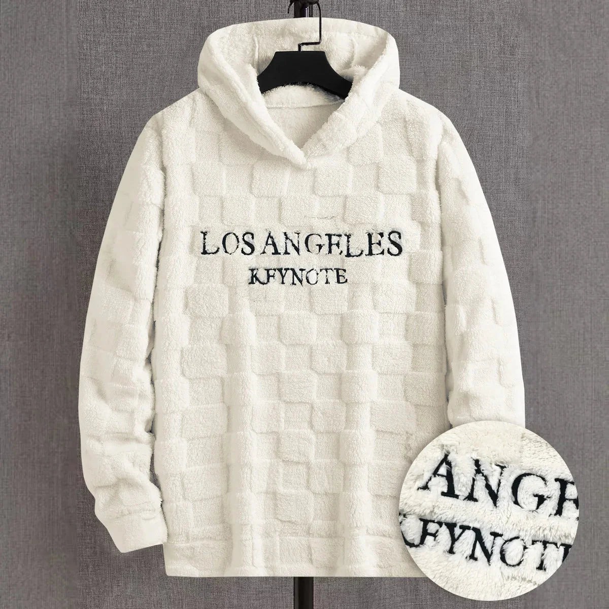Men's autumn and winter thickened hooded plush pullover, with embroidered letter prints, suitable for outdoor activities
