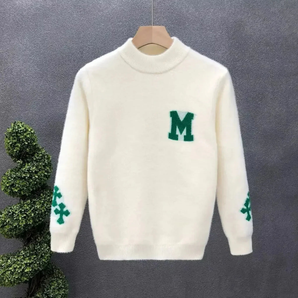 Quality Mink Velvet Knitted Sweater round Neck Men's Autumn Winter Casual Fashionable Youth Student Knitwear Comfortable Sweatsh