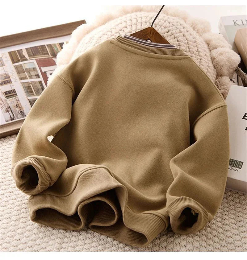 Kids Padded Sweatshirt Winter Autumn Boys Girls Fleece-Lined Thick Warm Pullover Teen Casual Cotton Jackets 5-14 Year