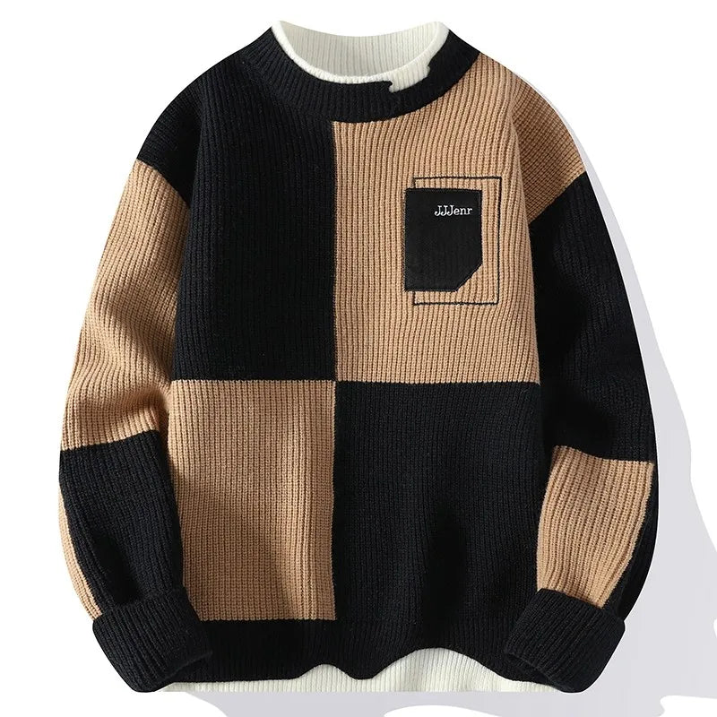 Men's Knitted Sweater O-Neck Loose Pullover Contrast Letter Warm Casual Fashion Autumn and Winter Elegant Commuting Knitwear