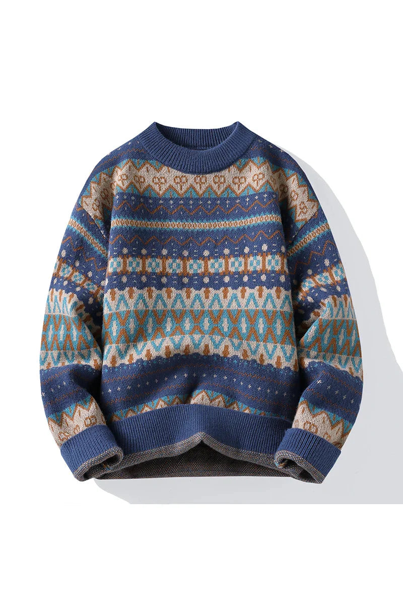 2025 autumn and winter new men's high-quality thickened ethnic style knitted round neck sweater base sweater pullover