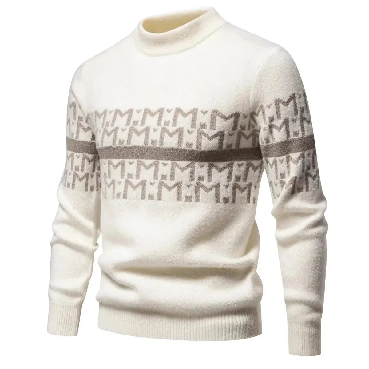 Men's Autumn Winter Knitted Sweater round Neck Warm Inner Wear Loose Cashmere Flower Patterned Top Youth Casual Long Sleeve