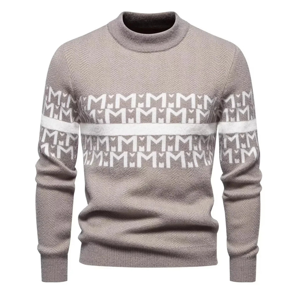 Men's Autumn Winter Knitted Sweater round Neck Warm Inner Wear Loose Cashmere Flower Patterned Top Youth Casual Long Sleeve