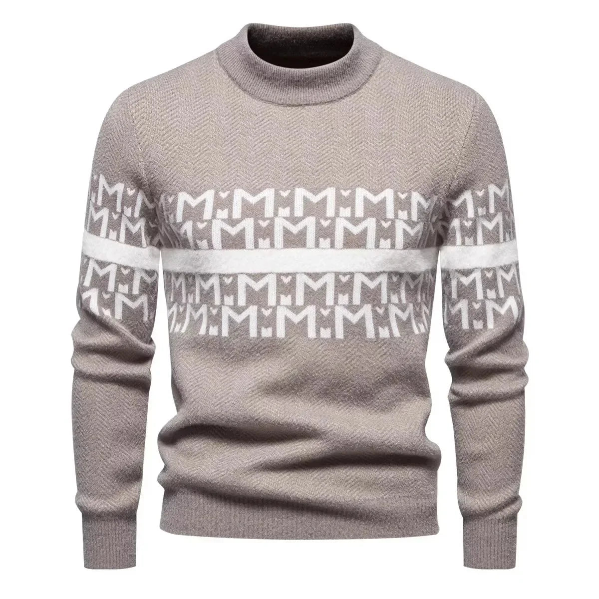 Men's Autumn Winter Knitted Sweater round Neck Warm Inner Wear Loose Cashmere Flower Patterned Top Youth Casual Long Sleeve