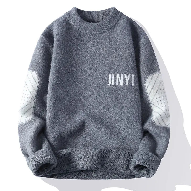 Fashion O-Neck Spliced Knitted Letter Sweaters Men's Clothing 2024 Autumn Winter New Loose Casual Pullovers Loose All-match Tops
